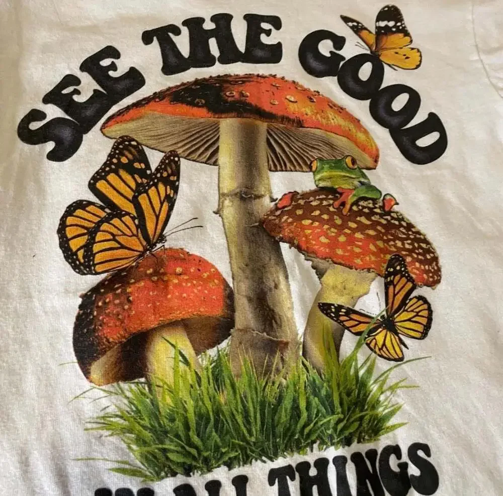 D O M 'See The Good In All Things' Mushroom and Butterfly Graphic T-Shirt - Picture 2 of 5